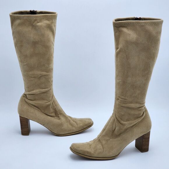 Candie's Y2K Faux Suede Camel Tan Tall Heeled Boots Size 8 - Picture 4 of 12